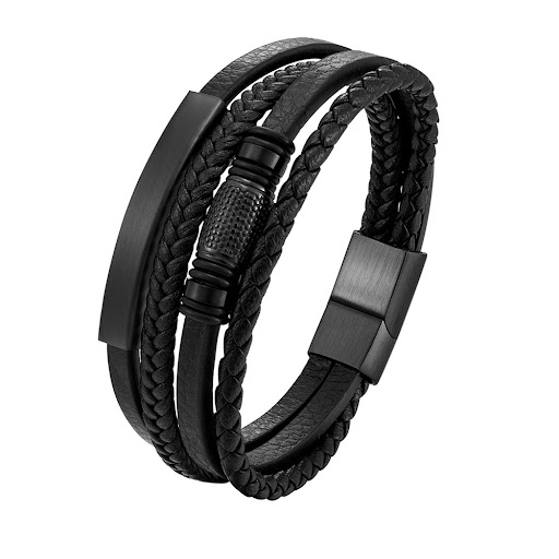 Title 3, Stainless Steel Beads Mens Multilayer Leather ...