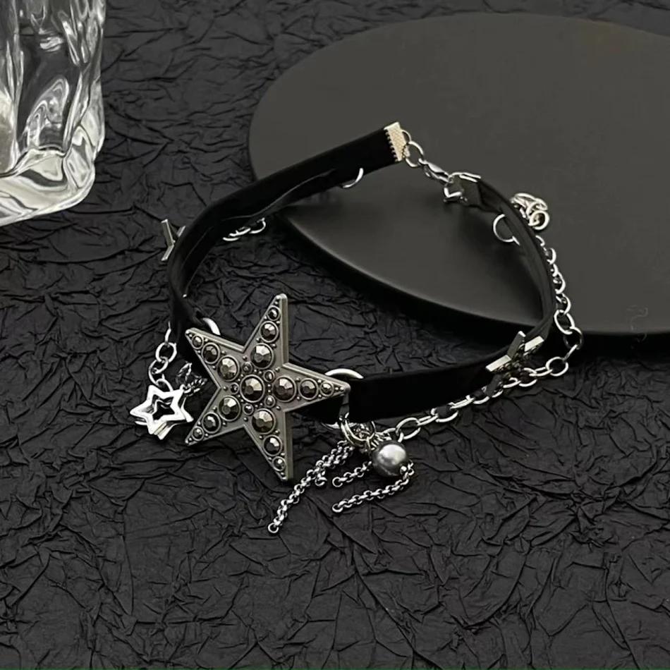 Subcultuur Gothic Punk Hot Girl Y2K Pentagram Kwastjes Ketting, een trendy accessoire voor een edgy en opvallende look.
