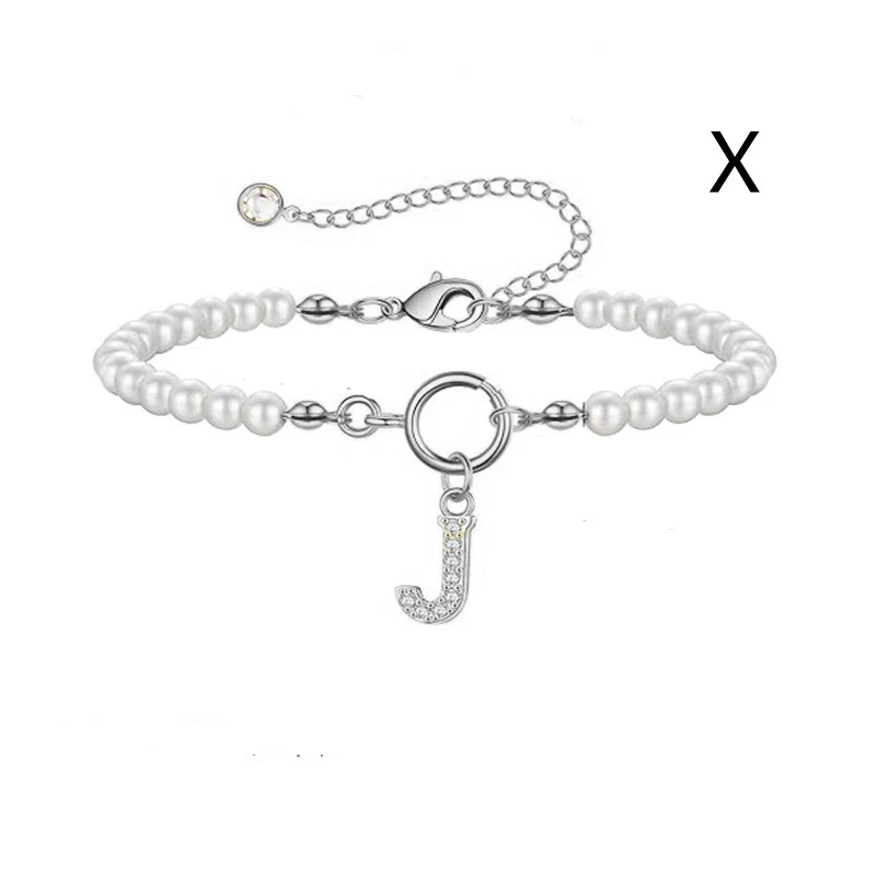 2024 Nueva Pulsera Inicial con Cierre de Palanca para Mujer A-Z, Colgante de Letra, Perlas de 6mm, Joyería Elegante, Regalo Perfecto