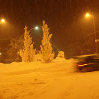 Lampioni come stelle in una nevicata di 