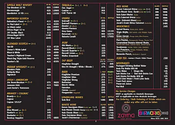 Zayna - Uber Dining menu 