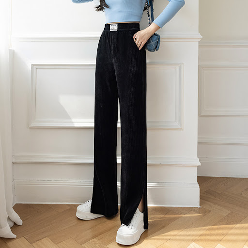 Title 8, Drape High Waist Straight Slit Chenille Casual ...