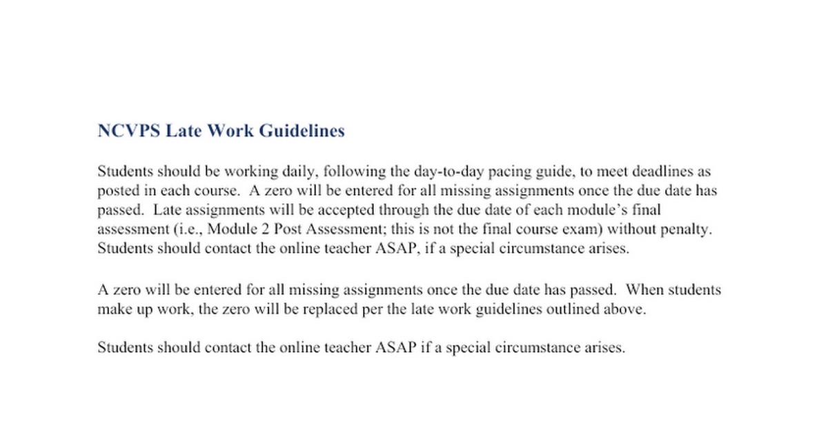 NCVPS Late Work Guidelines