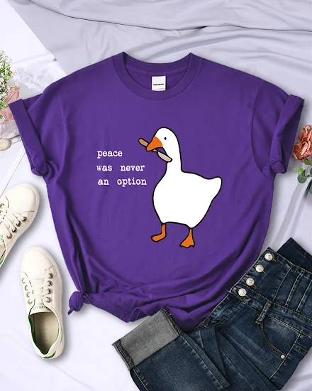 Peace Was Never An Option Goose Cartoon Print Female Tops... - 3