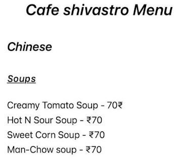 Cafe Shivastro menu 