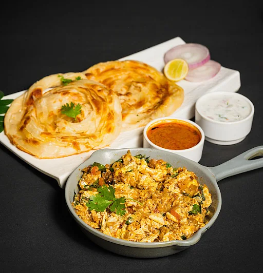 Kerala Parotta [2Pcs] With Chicken Egg Chutney + Salna And Raitha