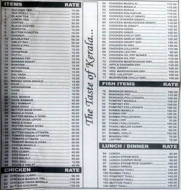 Onam Family Restaurant menu 