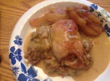 Stuffed Pork Chops with creamy gravy.