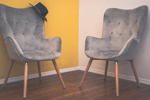 Two grey velvet chairs