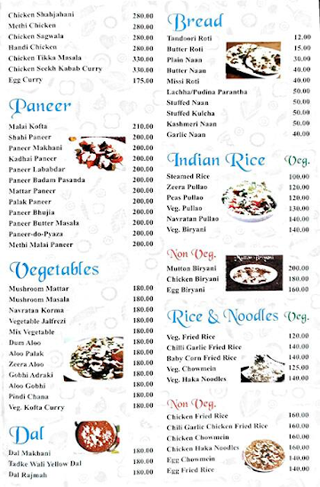 Hotel D Meridien menu 