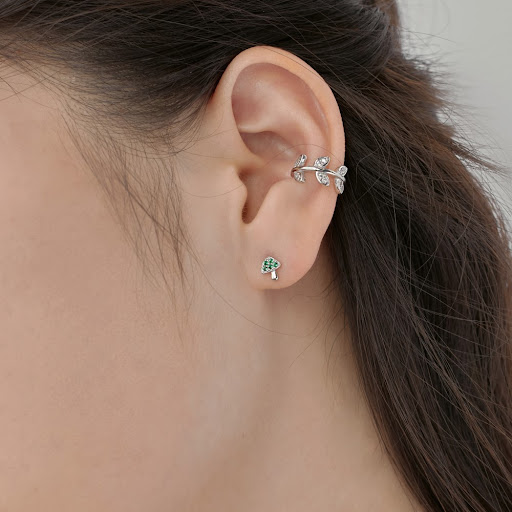 Title 3, Silver S925 green round zirconium inlaid mushro...