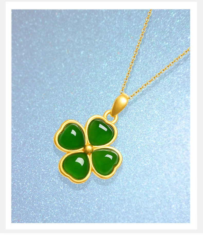 Title 5, Vintage klaverblad-hanger ketting met smaragd e...