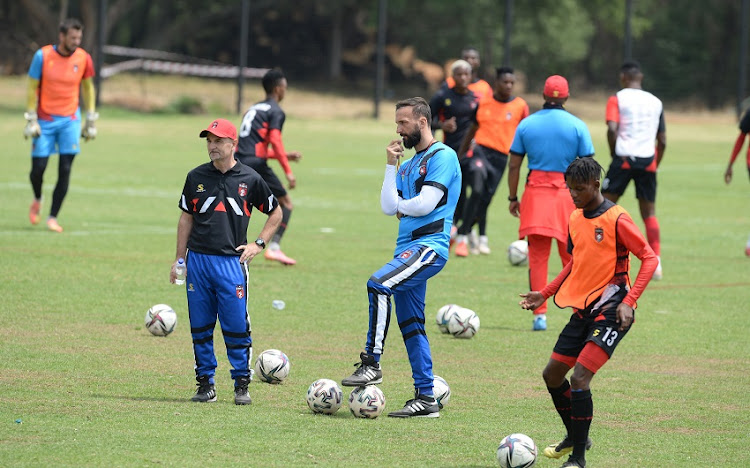 New head coach Sead Ramovic and his assistant coach Mensur Dogan during TS Galaxy's unveiling of its new coach and training session at George Lea Park, Sandton Sports Club on October 7, 2021 in Johannesburg.