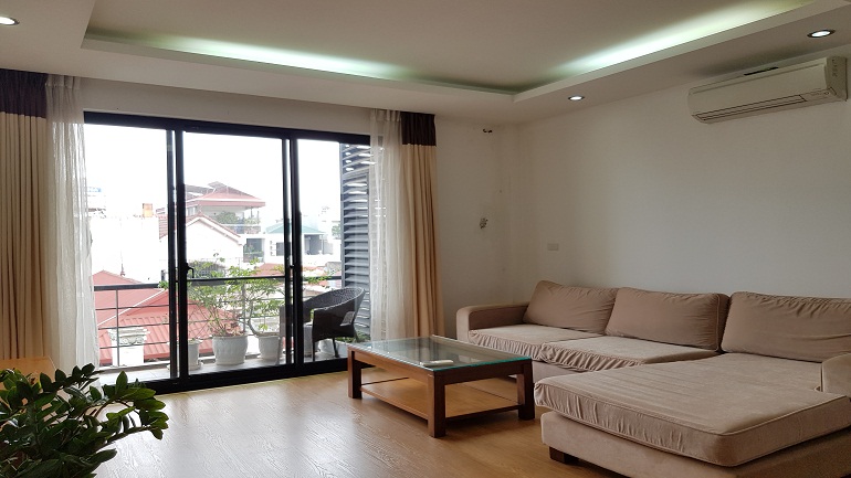 Bright spacious 1 – bedroom apartment with balcony in Van Cao street, Ba Dinh district for rent