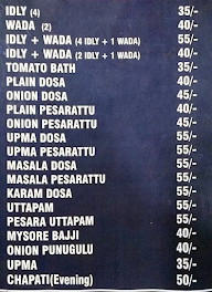 Poorna Tiffins menu 1