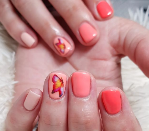 Butterfly With Coral Fade Butterfly Nail Design