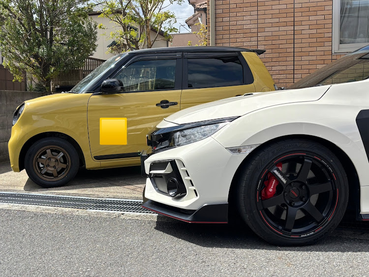 シビックタイプRのN-ONE RS JG3・仲林工業ボディカバー・白と黄色・初並び・TE37並びに関するカスタム事例の投稿画像1枚目
