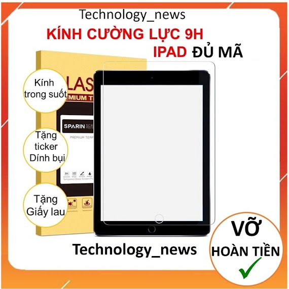 Kính Cường Lực Ipad Air 1/2/3/4, Gen 5/6/7/8/9, Pro 9.7/10.2/10.5/11, Mini, 2016/2017/2018/2019/2020/2021