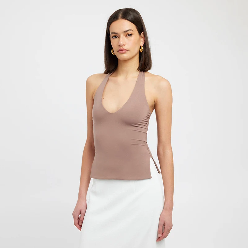 Title 26, Top senza schienale Halter Slim Fit in tinta un...