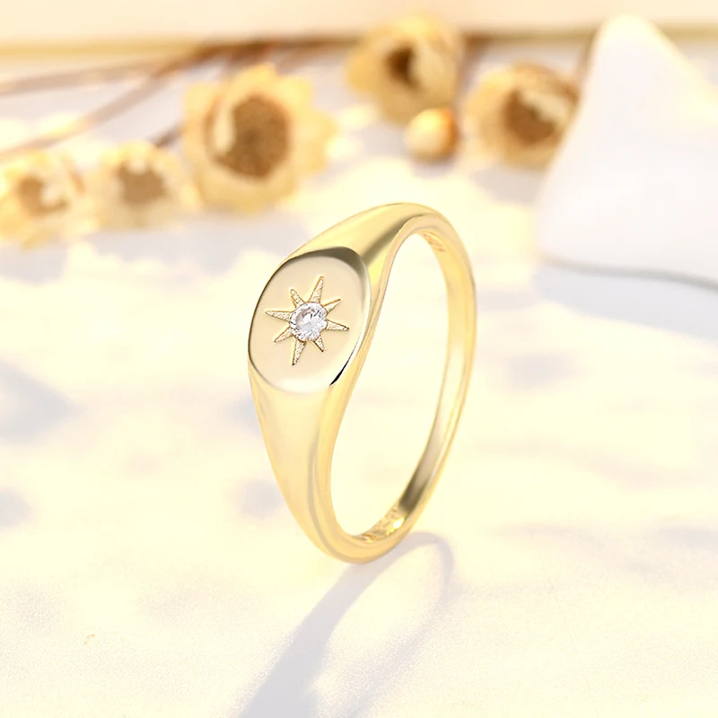 Title 3, 14K gouden zespuntige ster zilveren ring. Een s...