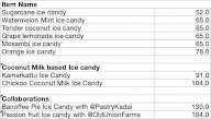 The Perf Ice Candy menu 1