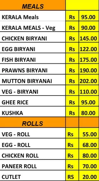 Joys Kuttanadu Restaurant menu 