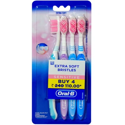 Oral-B Sensitive Extra Soft Bristles Toothbrush - 4 pcs