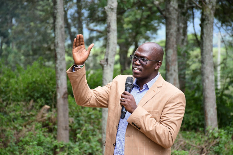 Nandi county executive for Lands Dr Kiplimo Lagat speaking during a visit of water catchment areas on August 25th