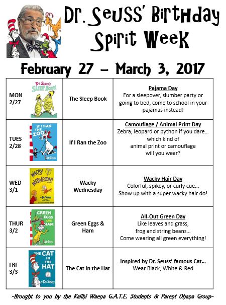 Dr Seuss Birthday Spirit Week 17 Kalihi Waena