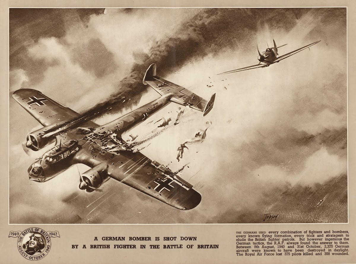 A German Bomber Is Shot Down By A British Fighter In The Battle Of Britain