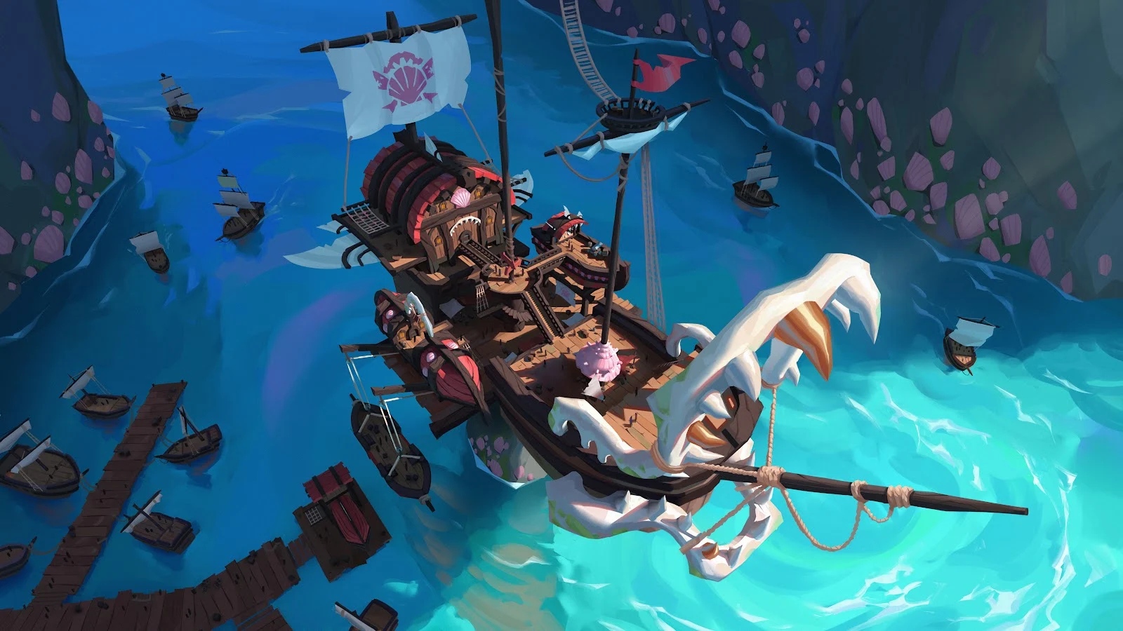 Pirate Ship With Bone Figurehead - Stylized Digital Art 8K Wallpaper (7680x4320)