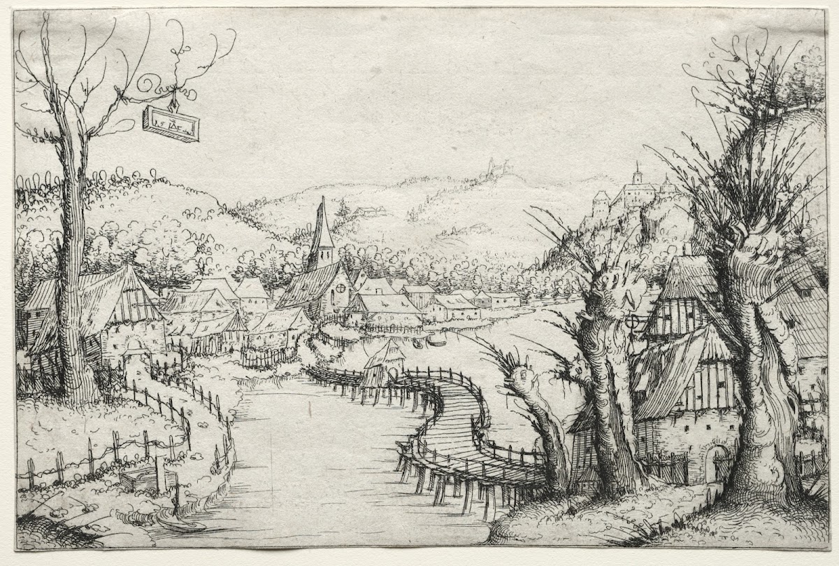 River Landscape with Three Bare Willow Trees at Right 1546