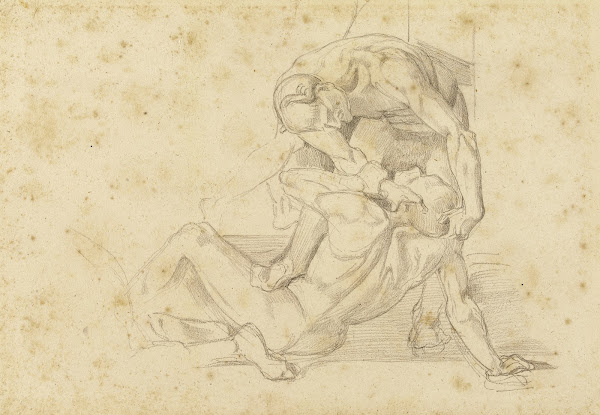 Deux hommes nus luttant copie dun fragment de fresque par Luca Signorelli 19th c