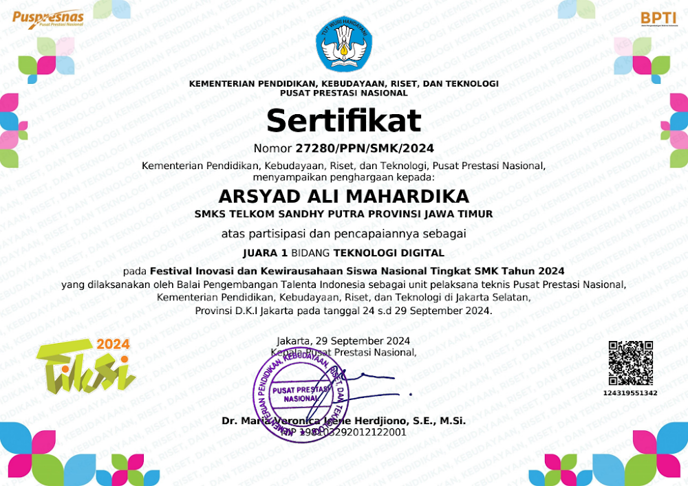 Certificate: FIKSI National Digital Technology Competition