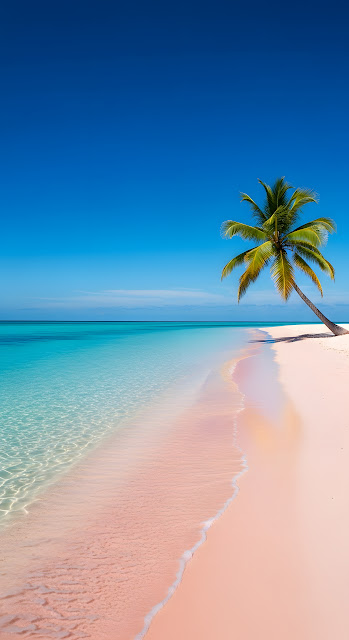 Tropical Pink Sand Beach Clear Turquoise Ocean - Free mobile Wallpaper