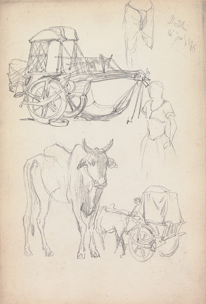 Studies of Bullock Carriages Delhi 14 January 1860 1860