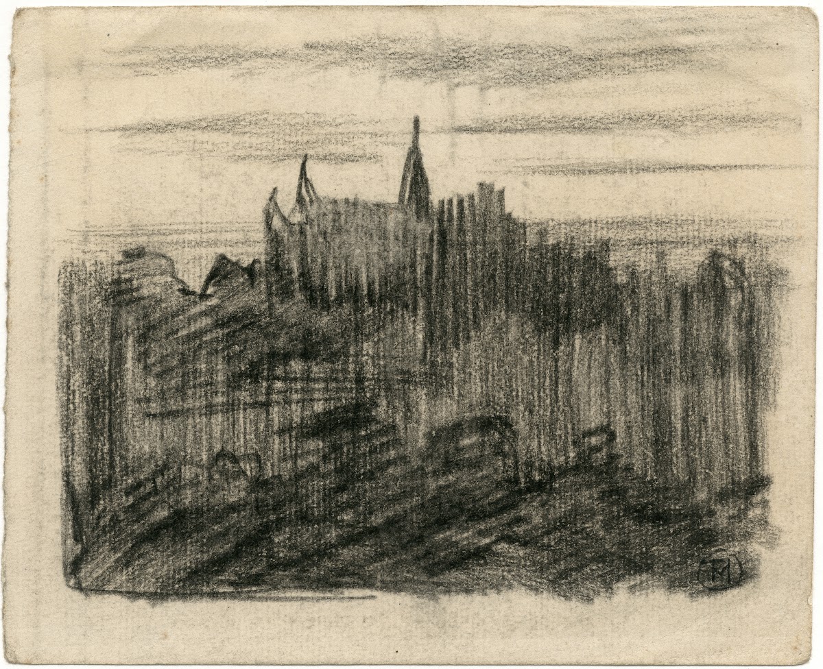 Gezicht op een kasteel bij nacht