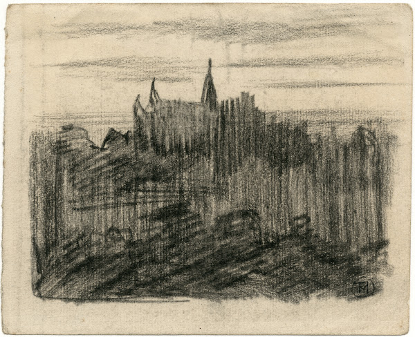 Gezicht op een kasteel bij nacht