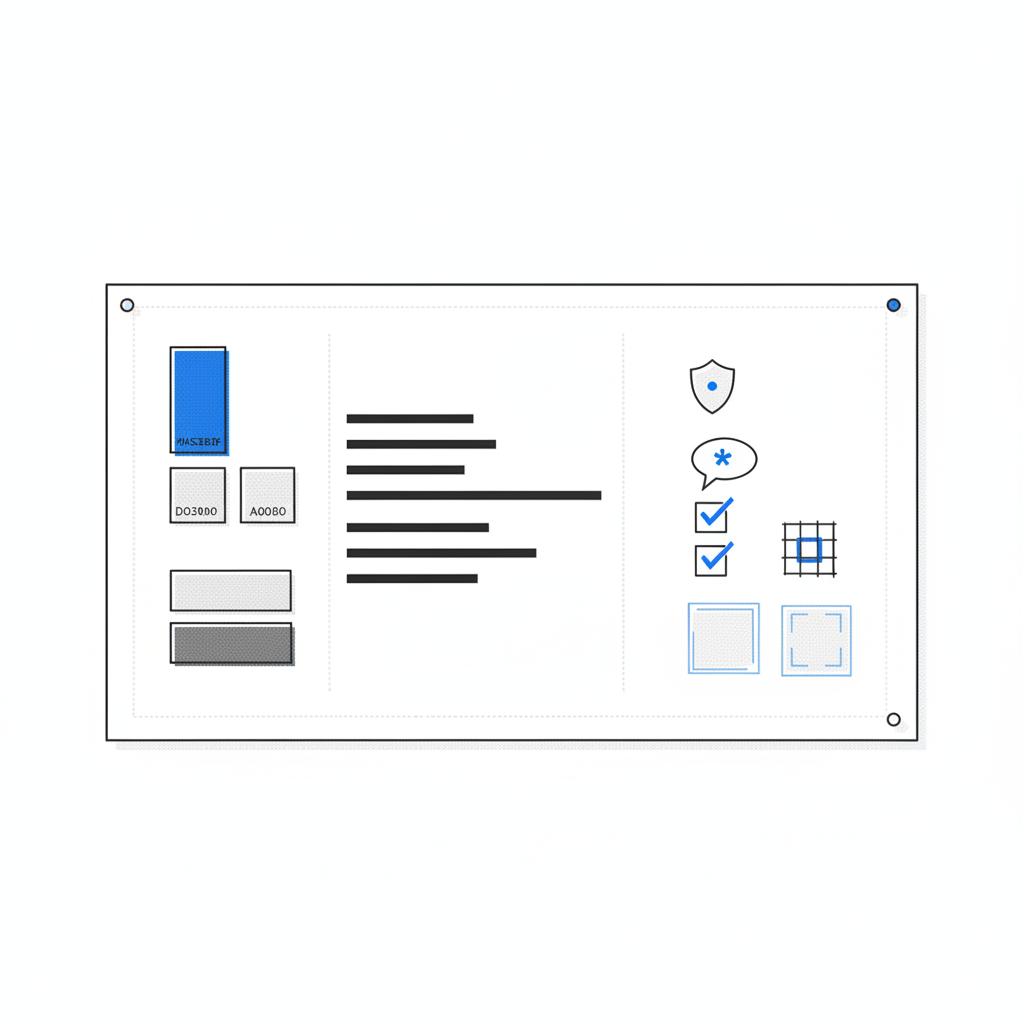 Minimalist vector moodboard with color chips including #1a5bfb, typography strips and simple icon sketches pinned to a white board, visualizing branding cost