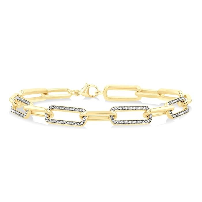 Gold Vermeil Bold Paperclip Diamond Fashion Bracelet 89970DHSSSLTB-GV