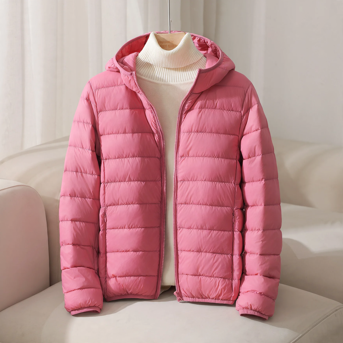Lightweight Women's Down Jacket, Short, with Hood