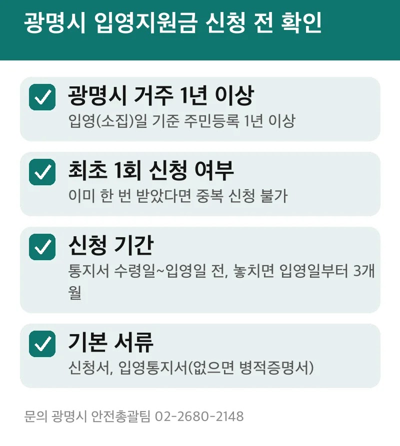광명시 입영지원금 신청 전 확인