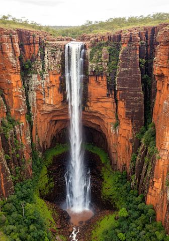 Dramatic Waterfall Orange Cliff Face