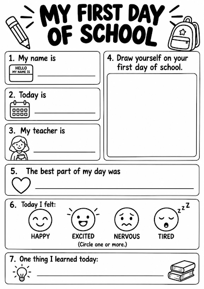 My First Day of School Memory Page