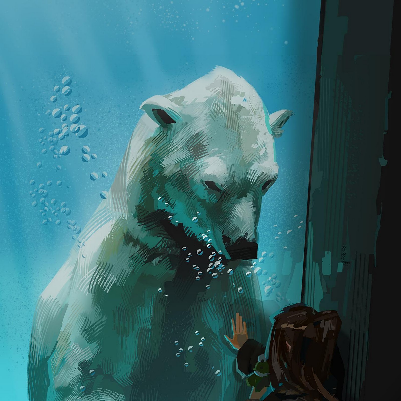 Download Polar Bear And Girl At Aquarium 2K iPhone