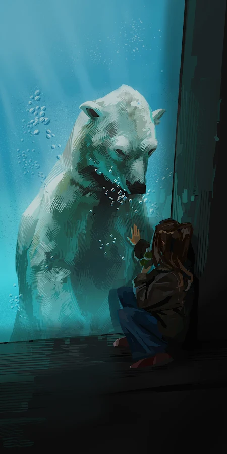 Polar Bear And Girl At Aquarium 2K iPhone Phone Wallpaper