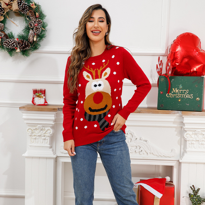 Knitted sweater with reindeer jacquard pattern