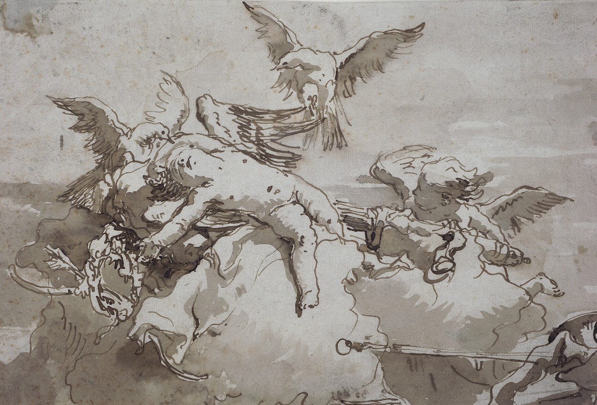 Sleeping Cupid on clouds