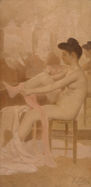 Danseuse dans sa loge enfilant un collant 1905   1909