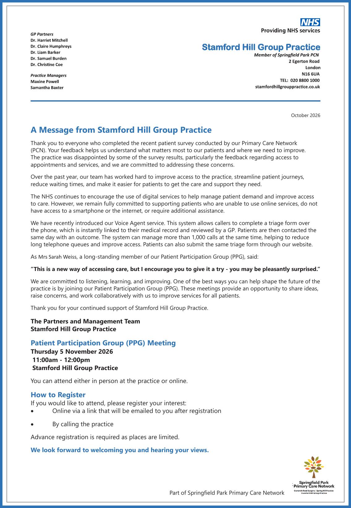 A Message From Stamford Hill Group Practice